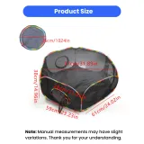 Measurement diagram for an eight sided mesh pet playpen with wide diameter and multiple mesh panels