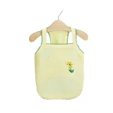 Yellow Daisy Summer Clothes for Small Dogs Bright yellow mesh dog tank top with a yellow daisy embroidery and dark green scalloped trim.