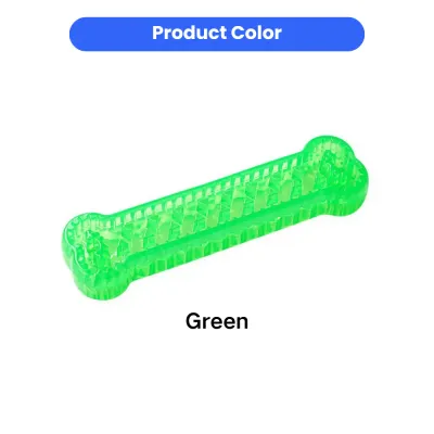 Green color version of bone shaped dog chew toy with textured surface for dogs