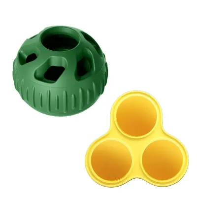 Silicone frozen treat dispensing dog toy with reusable ice mold for interactive chewing and enrichment play