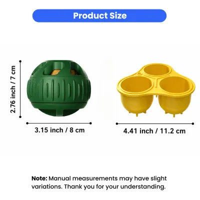 Size chart of silicone frozen treat dog toy and ice mold with inch and cm measurements