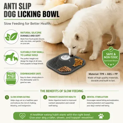 Anti slip silicone dog licking bowl with slow feeding design dishwasher safe and safe non toxic material