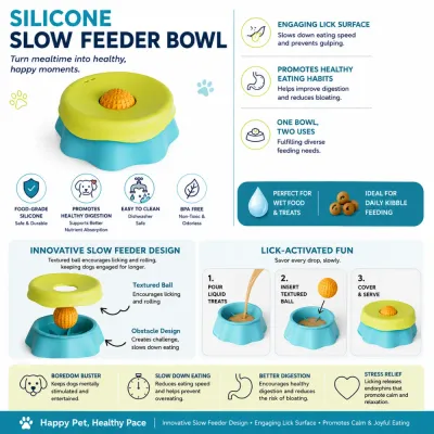Silicone Slow Feeder Bowl for Dogs with Lick Surface Detailed features of silicone slow feeder bowl for dogs with textured lick surface and healthy digestion benefits