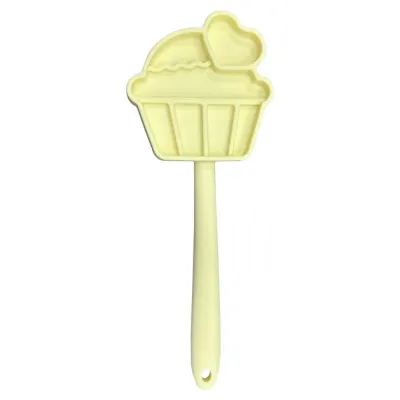 Yellow Silicone Dog Licking Treat Stick Yellow cupcake-shaped silicone dog licking treat stick for yogurt, wet food and frozen pet snacks