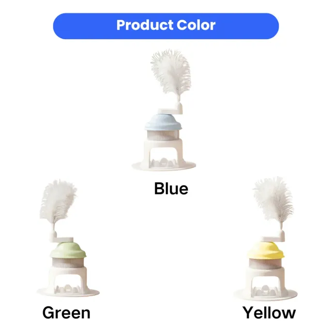 Cat Treat Dispenser Toy Color Options Blue Green Yellow Product color variations of interactive cat treat dispenser toy available in blue, green, and yellow