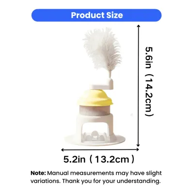Cat Treat Dispenser Toy Size Guide 5.6in x 5.2in Size chart of interactive cat treat dispenser toy measuring 5.6 inches tall and 5.2 inches wide