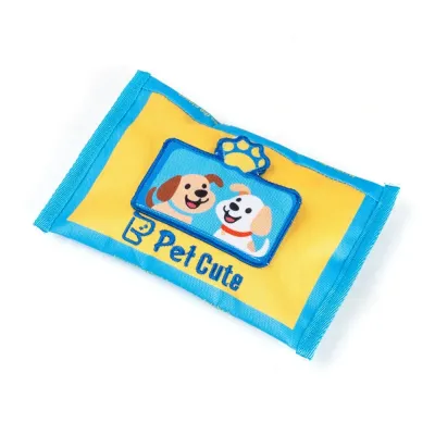 Durable Oxford Fabric Tissue Box Dog Toy for Puppies Yellow and blue tissue box style dog toy made of durable Oxford fabric for interactive treat hiding and puppy enrichment play