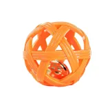 Orange pet bell ball toy with durable hollow design and built-in bell