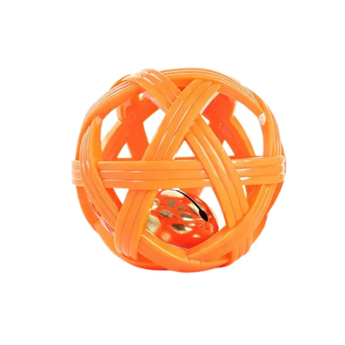 Orange pet bell ball toy with durable hollow design and built-in bell