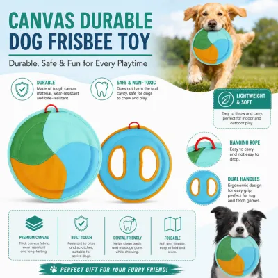 Durable canvas dog frisbee toy with bite-resistant material for outdoor fetch and chewing fun