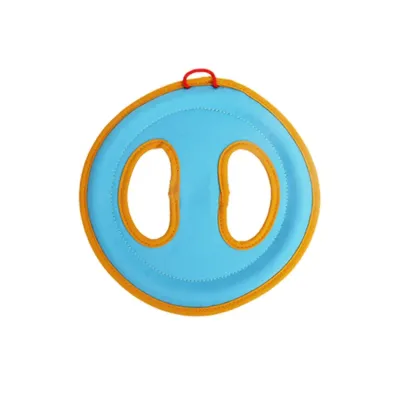 Blue dual-handle canvas dog frisbee toy designed for tug and fetch games