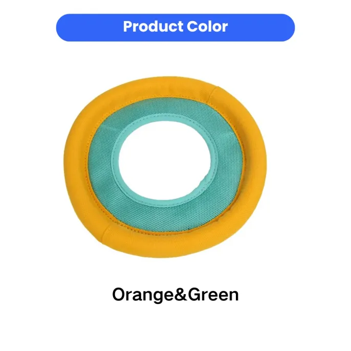 Orange and Green Floating Dog Frisbee Toy Color Option Orange and green dog flying disc toy color variation with soft bite-resistant fabric for dogs