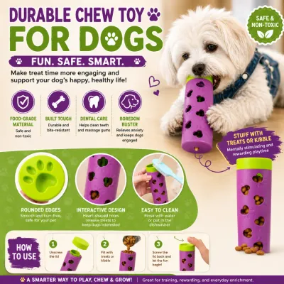 Durable Dog Treat Dispensing Chew Toy for Enrichment Training Interactive dog chew toy with treat dispensing function, dental care benefits, and durable food-grade material