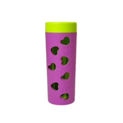 Interactive Dog Treat Dispensing Chew Toy for Puppies Purple interactive dog treat dispensing chew toy with heart-shaped holes for puppies and small dogs