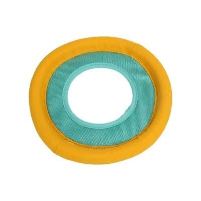 Durable Floating Dog Flying Disc Toy for Fetch Training Yellow and green floating dog flying disc toy made with durable bite-resistant fabric for outdoor fetch and water play