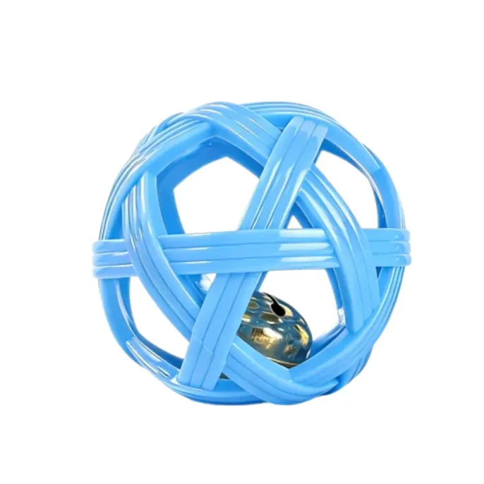 Blue lightweight interactive pet bell ball toy for indoor pet exercise