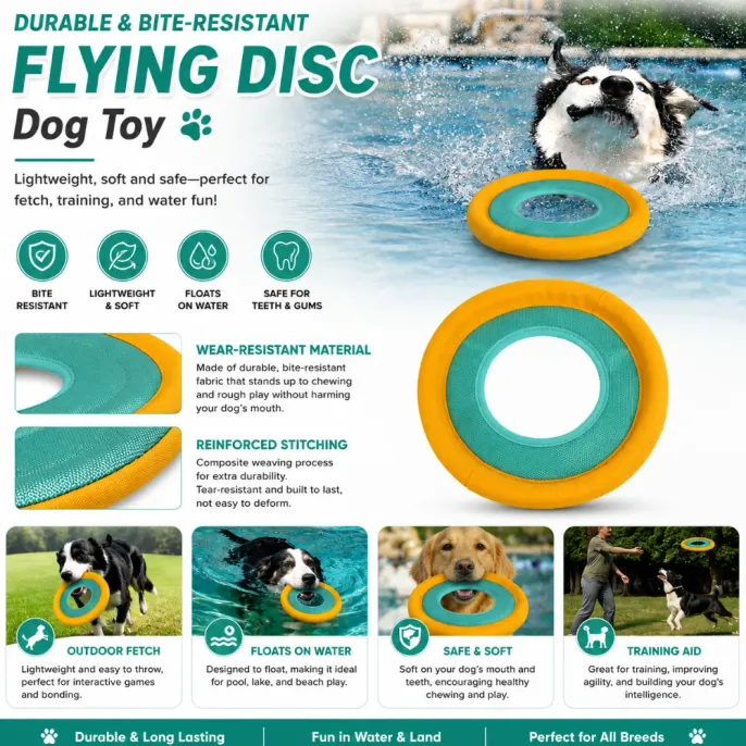 Bite Resistant Floating Dog Flying Disc Toy for Water Play Durable floating dog frisbee toy with bite-resistant material for fetch, swimming, and training games