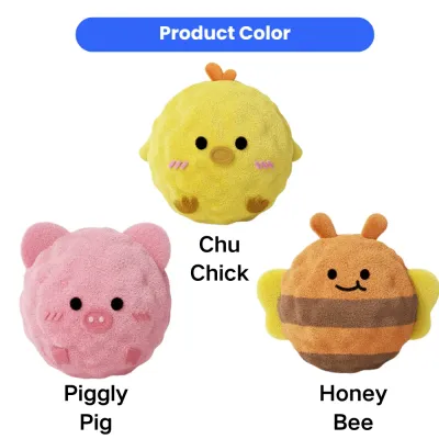 Plush Animal Dog Ball Toys Color Options for Puppies Plush squeaky dog ball toys available in chick, piggy pig, and honey bee styles