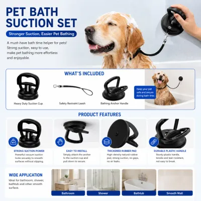 Pet Bath Suction Set for Dog Grooming and Bathing Pet bath suction set with strong suction cup anchor and leash used for dog bathing in bathtub