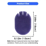 Pet Bath Massage Brush Size Chart | Silicone Dog Grooming Brush Dimensions Size dimensions of purple silicone pet bath massage brush measuring 7.09 inches by 5.12 inches