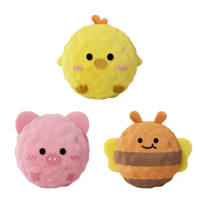 Set of cute plush squeaky dog ball toys including chick, pig, and bee designs for puppies and small dogs
