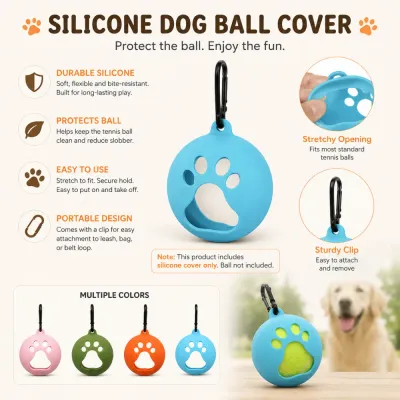 Silicone Dog Ball Cover for Tennis Balls Durable silicone dog tennis ball cover with clip for leash, bag, or outdoor walking use