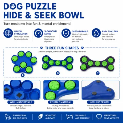 Dog puzzle hide and seek feeder bowl with rotating paw covers for mental stimulation and slow feeding training