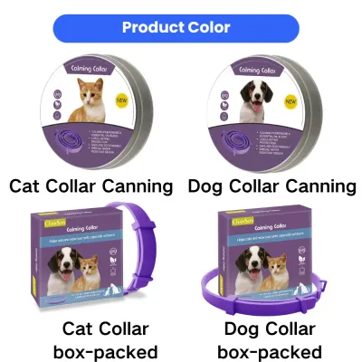 Calming Pet Collar Product Colors for Cats & Dogs Wholesale Adjustable calming collar product options for cats and dogs with tin and box packaging styles