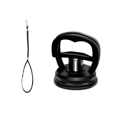 Dog Bathing Suction Cup Anchor with Safety Leash Black dog bathing suction cup anchor and restraint leash isolated on white background