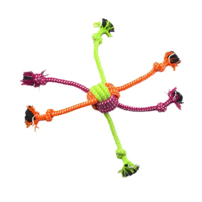 Colorful Cotton Rope Knot Dog Toy for Aggressive Chewers | Petfairs Colorful cotton rope knot dog toy with multi-rope design for chewing, tugging and interactive play
