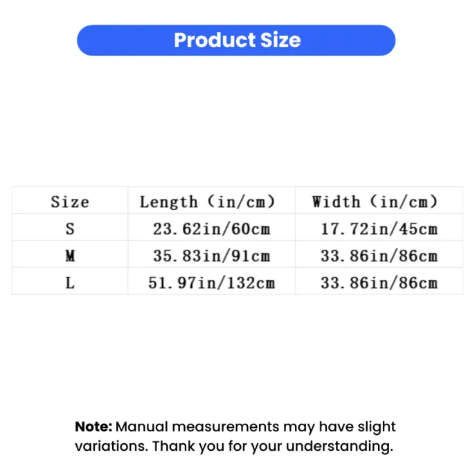 Washable Pet Underpad Size Chart for Dogs and Puppies Size chart of washable pet underpad showing dimensions in inches and centimeters for S M and L sizes