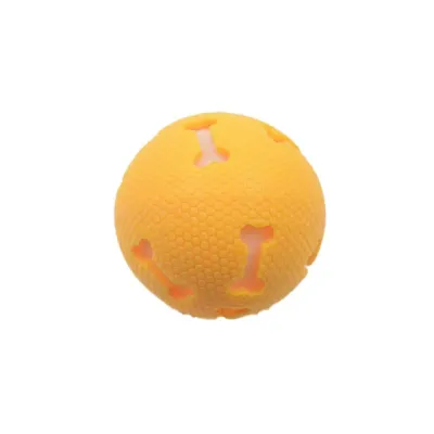 Orange Hollow Bone TPR Dog Toy Ball Orange textured TPR dog ball toy with hollow glowing bone cutouts
