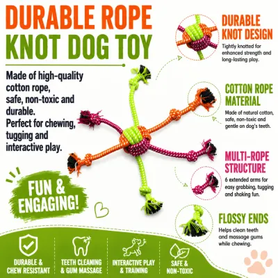 Durable Cotton Rope Knot Dog Toy for Teeth Cleaning | Petfairs Durable cotton rope knot dog toy with flossy ends for teeth cleaning and tug play