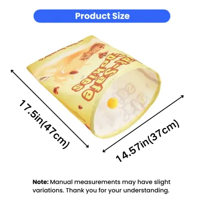 Size dimensions of crinkle cat tunnel toy measuring 17.5 inches by 14.57 inches for cats