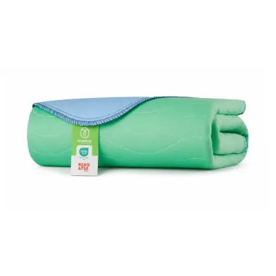 Folded reusable waterproof pet underpad with quilted soft surface in blue and green color