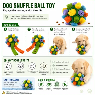 Interactive Dog Snuffle Ball Toy for Treat Training and Enrichment Interactive dog snuffle ball toy with treat hiding pockets for mental stimulation slow feeding and enrichment play