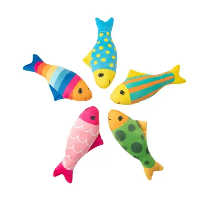 Plush Catnip Fish Toys in Multiple Colors Assorted colorful plush fish cat toys with catnip for chewing and interactive play