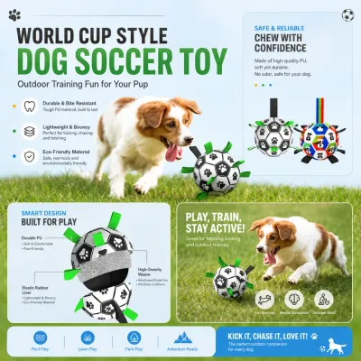 Interactive world cup style dog soccer toy for outdoor fetch training chewing and exercise play
