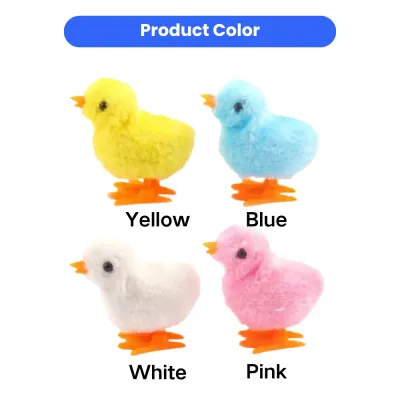 Wind-up plush chick cat toy available in yellow, blue, white, and pink color options