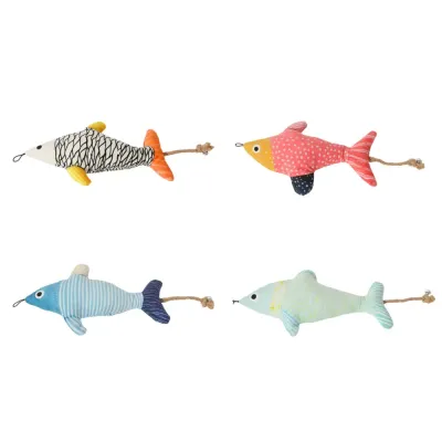 Cartoon Fish Cat Toy Set with Bell for Indoor Cats | Petfairs Four colorful cartoon fish cat toys with bells and rope tails for interactive indoor cat play