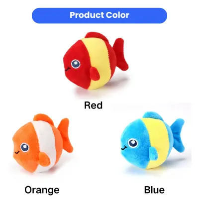 Colorful Plush Clownfish Cat Toys for Cats | Petfairs Wholesale Red orange and blue plush clownfish cat toys for cats available in multiple colors