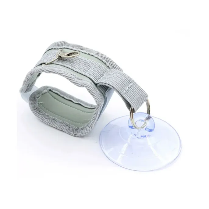 Grey Adjustable Pet Bathing Restraint Strap Grey pet bathing restraint strap with soft padding and suction cup attachment