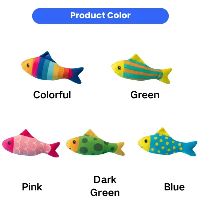Colorful Catnip Fish Cat Toy Set for Indoor Cats Five colorful plush catnip fish toys for indoor cats in blue, pink, green, striped, and rainbow designs