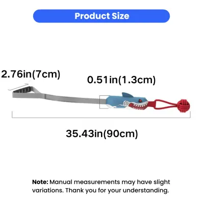 Long Tug Dog Toy Size Guide for Medium Large Dogs Size chart of long interactive squeaky dog tug toy with rubber handle and rope ball