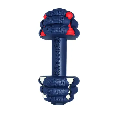 Blue Circular Rubber Dog Chew Dumbbell Toy Blue circular textured rubber dumbbell dog chew toy for aggressive chewers and teeth cleaning