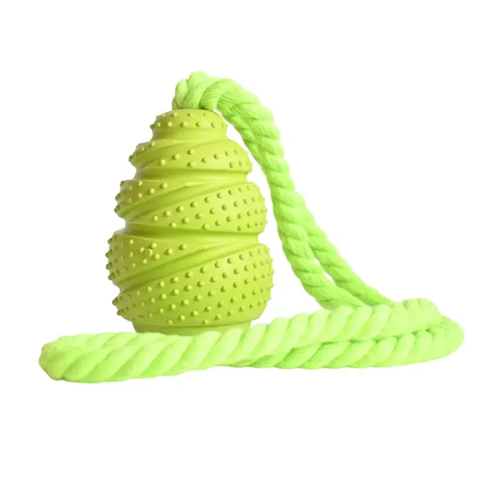 Green Durable Rope Dog Chew Toy Green textured rubber rope dog toy for aggressive chewers and tug play