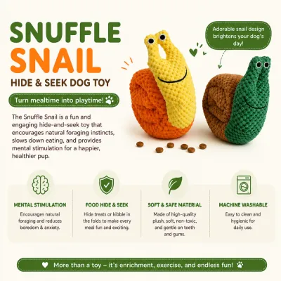Interactive Snuffle Snail Hide and Seek Dog Toy Plush snuffle snail hide and seek dog toy for mental stimulation, treat dispensing, and slow feeding training