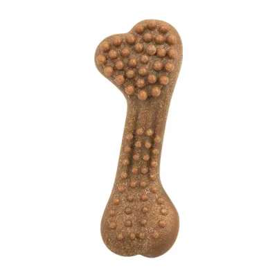 Durable Bone Shape Dog Chew Toy for Aggressive Chewers Brown bone shape dog chew toy with textured cleaning nubs made from durable TPR material for dental cleaning and chewing