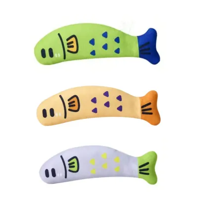 Soft Cartoon Fish Catnip Toys for Cats Soft plush cartoon fish catnip toys in multiple colors isolated on white background