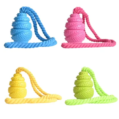 Durable Rubber Rope Dog Treat Toy Color Options Color variations of durable rubber rope dog treat dispensing toys for dogs